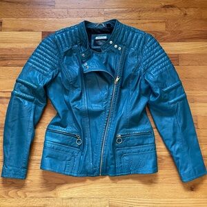 Woman’s Harley Davidson Leather Jacket Black Label Teal Biker Motorcycle XL
